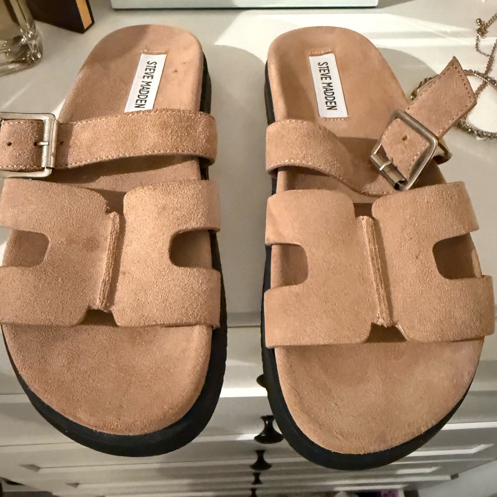 Steve Madden Beige Suede Slide Sandals
